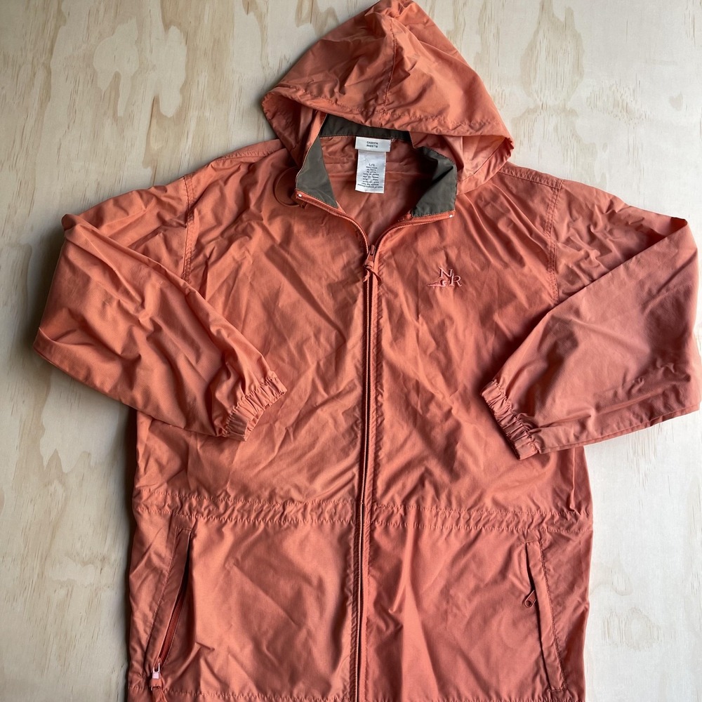 Vintage Cottage Essentials Jacket Womens Large Orange Hooded Zip Windbreaker